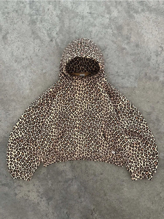 Vintage Leopard Hoodies Women Y2K Oversized Animal Print Hooded Sweatshirts Pullovers Retro Grunge Hip Hop Streetwear