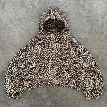 Vintage Leopard Hoodies Women Y2K Oversized Animal Print Hooded Sweatshirts Pullovers Retro Grunge Hip Hop Streetwear